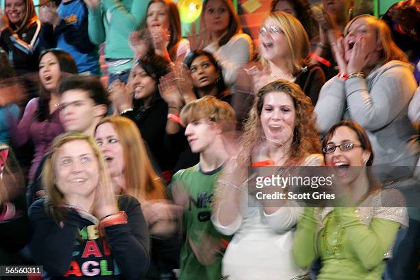 The audience cheers during MTV's Total Request Live at the MTV Times Square Studios on January 10, 2006 in New York City.