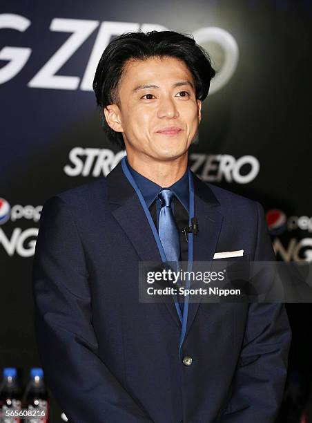 Actor Shun Oguri attends the Pepsi Strong PR event on June 10, 2014 in Tokyo, Japan.