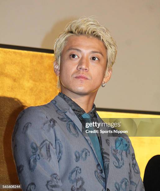 Actor Shun Oguri attends opening day greeting of the 'Nobunaga Kyousoukyoku' on January 23, 2016 in Tokyo, Japan.