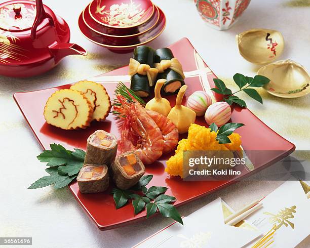 japanese new year dishes - osechi ryori stock pictures, royalty-free photos & images