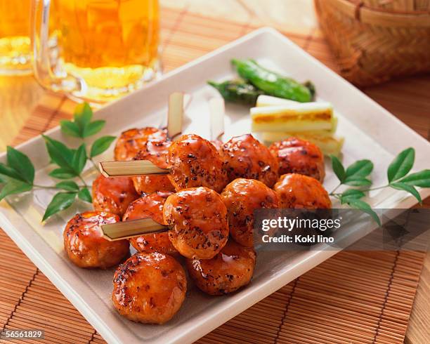 grilled tsukune in a plate - teriyaki stock pictures, royalty-free photos & images