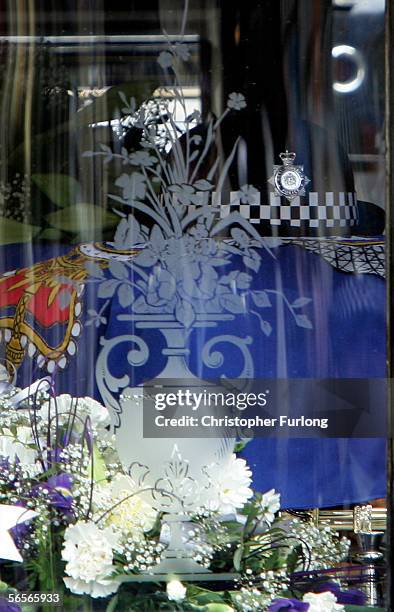 The hat of murdered Police Constable Sharon Beshenivsky lies on top of her coffin during her funeral on January 11, 2006 in Bradford, England. PC...