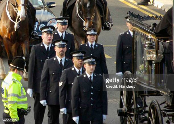 The funeral cortege for Police Constable Sharon Beshenivsky arrives at Bradford Cathedral on January 11, 2006 in Bradford, England. PC Beshenivksy...