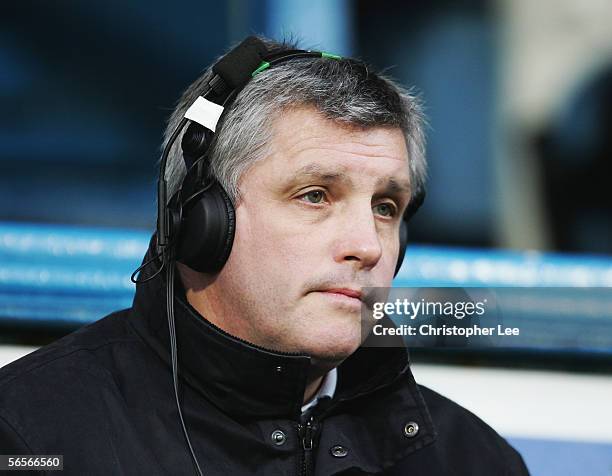 Pundit Tony Gale sits in the commentary box during the Barclays Premiership match between Portsmouth and West Ham United at Fratton Park on December...
