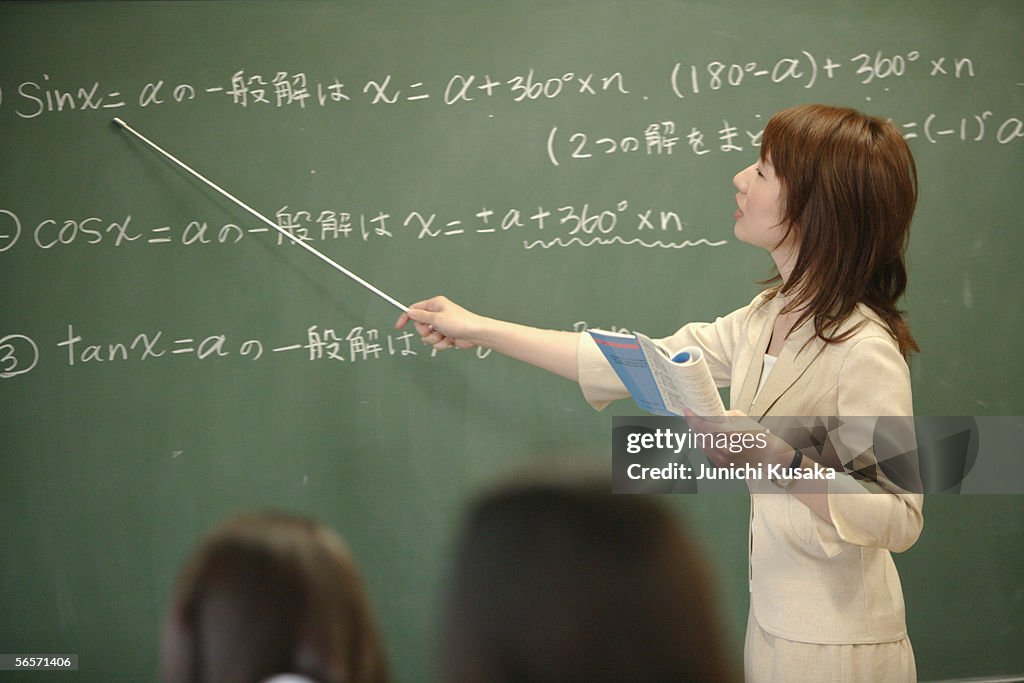 Female teacher teaching in classroom