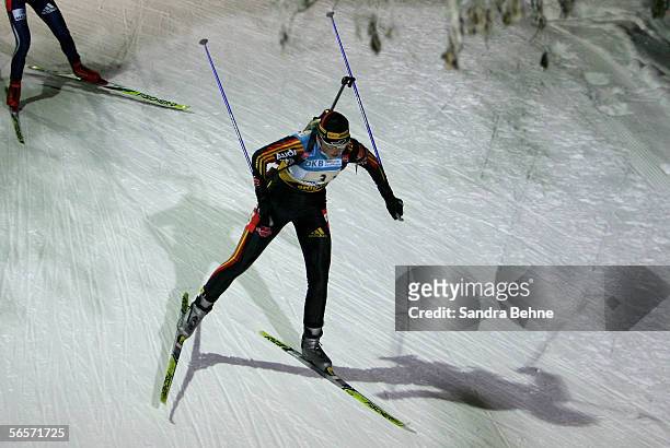 Katrin Apel of Germany competes during the women's 4x6 km relay of the Biathlon World Cup on January 11, 2006 in Ruhpolding, Germany.