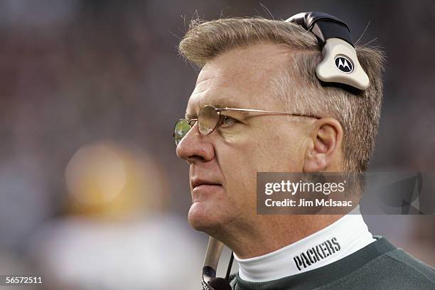 Head Coach Mike Sherman of the Green Bay Packers watches the game against the Philadelphia Eagles on November 27, 2005 at Lincoln Financial Field in...