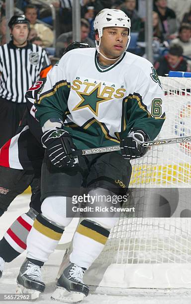 Trevor Daley of the Dallas Stars skates against the Buffalo Sabres during the NHL game on December 14, 2005 at HSBC Arena in Buffalo, New York. The...