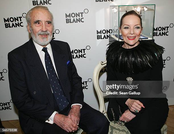 Actor Christopher Lee and his wife Gitte attend the 100th anniversary of German luxury goods maker Montblanc at the Laeiszhalle January 11 in...