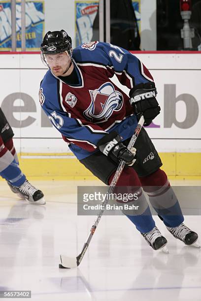 Right wing Milan Hejduk of the Colorado Avalanche skates against the Phoenix Coyotes on December 26, 2005 at the Pepsi Center in Denver, Colorado....
