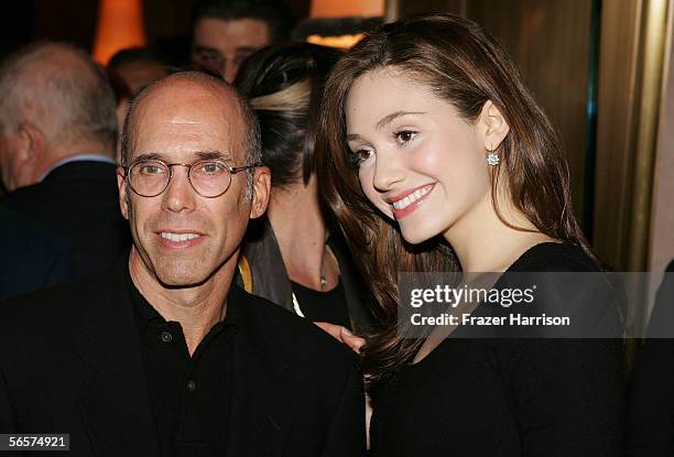 Dreamworks' Jeffrey Katzenberg poses with Emmy Rossum at the Harry Winston Gala reception of the new Beverly Hills Rodeo Drive store honoring the...