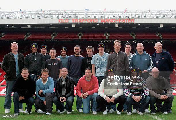 The Burton Albion squad pose inside Old Trafford ahead of their FA Cup Third Round replay with Manchester United on January 12 2006, in Manchester,...