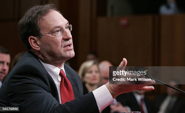 Supreme Court nominee, Judge Samuel Alito , answers questions during the fourth and likely final day of his confirmation hearings January 12, 2006 on...