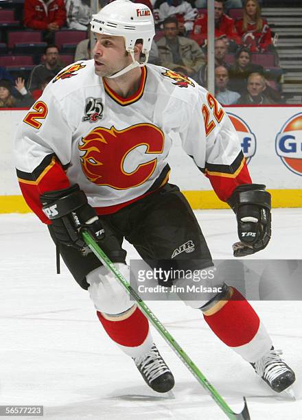 Daymond Langkow the Calgary Flames skates during the game against the New Jersey Devils on December 7, 2005 at Continental Airlines Arena in East...