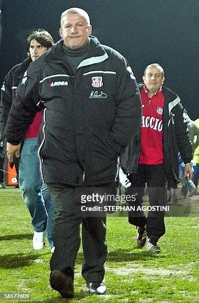 Ajaccio's coach Rolland Courbis reach the pitch prior to the French L1 football match Ajaccio vs. Nantes, 11 January 2006 at Francois Coty stadium in...