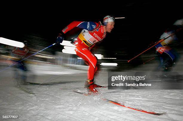 Halvard Hanevold of Norway competes during the men's 4x7.5 km relay of the Biathlon World Cup on January 12, 2006 in Ruhpolding, Germany.