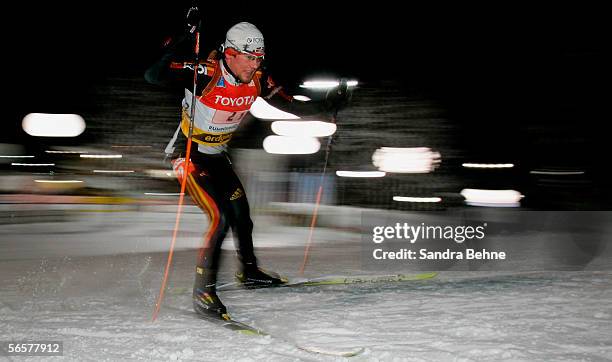 Michael Roesch of Germany skates along the track during the men's 4x7.5 km relay of the Biathlon World Cup on January 12, 2006 in Ruhpolding, Germany.