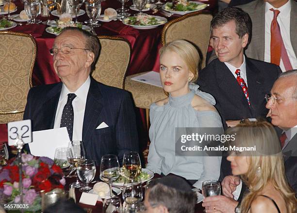 Actress Nicole Kidman sits with Rupert Murdoch as they attend the Simon Weisenthal Center Honors Award at The Waldorf Astoria January 11, 2006 in New...