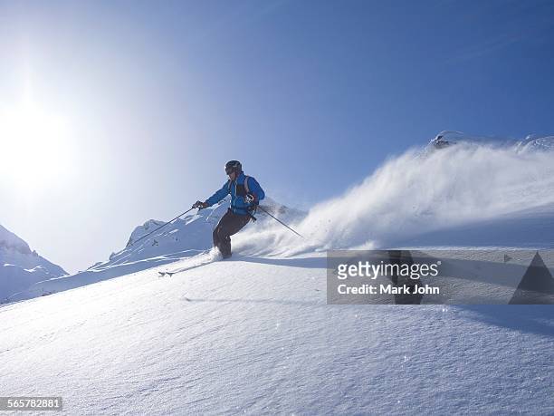 skier at combe de gers, flaine, france - eslalon fotografías e imágenes de stock