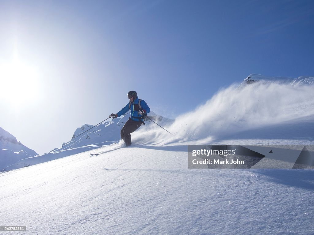 Skier at Combe de Gers, Flaine, France