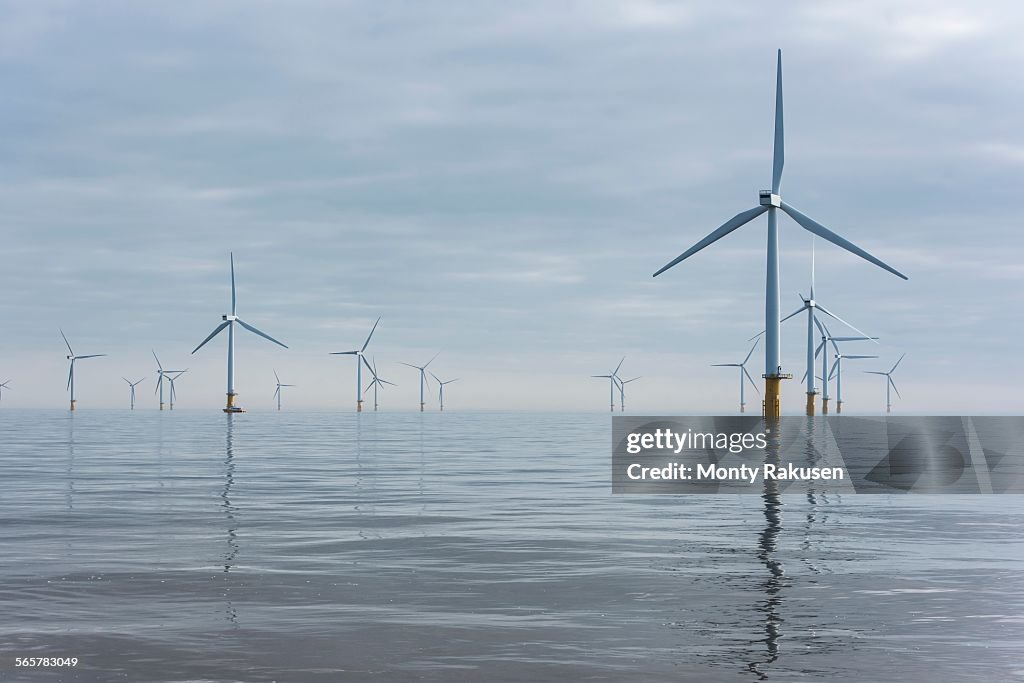 View of offshore windfarm from service boat