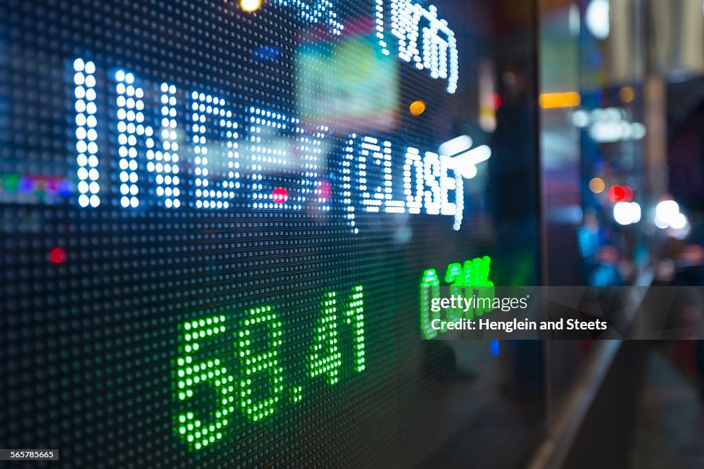 Digital display for stock market changes, Hong Kong, China