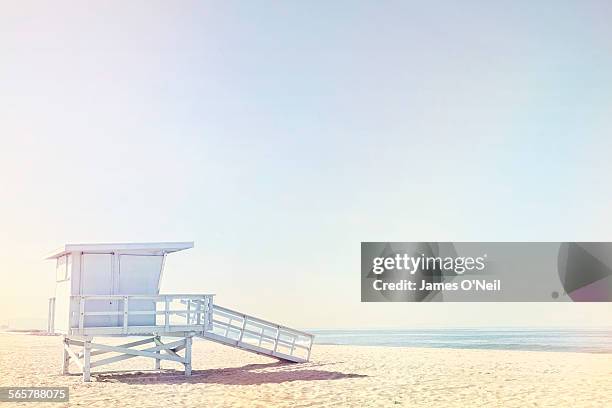 life guard hut on beach - cabina del guardaspiaggia foto e immagini stock