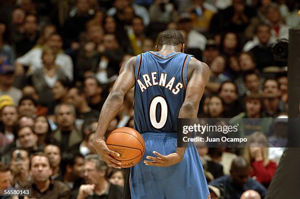 Gilbert Arenas of the Washington Wizards walks downcourt during the game against the Los Angeles Lakers on December 16, 2005 at Staples Center in Los...