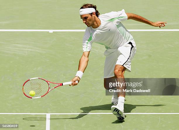 Roger Federer of Switzerland in action during his match with Max Mirnyi of Belarus during day three of the 2006 AAMI Classic at Kooyong Tennis Club...