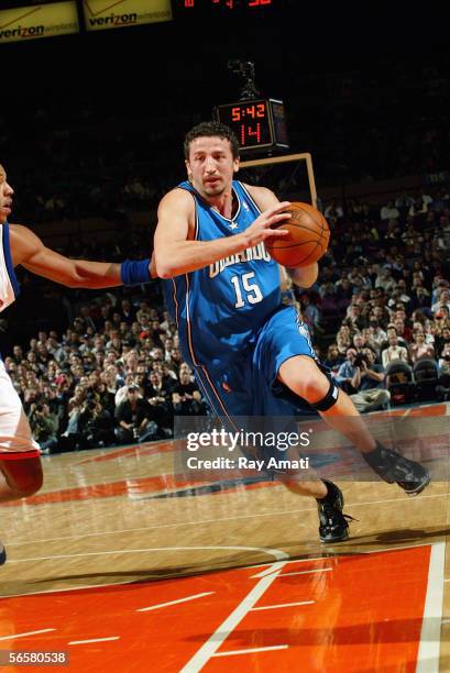 Hedo Turkoglu of the Orlando Magic drives during a game against the New York Knicks at Madison Square Garden on December 14, 2005 in New York, New...