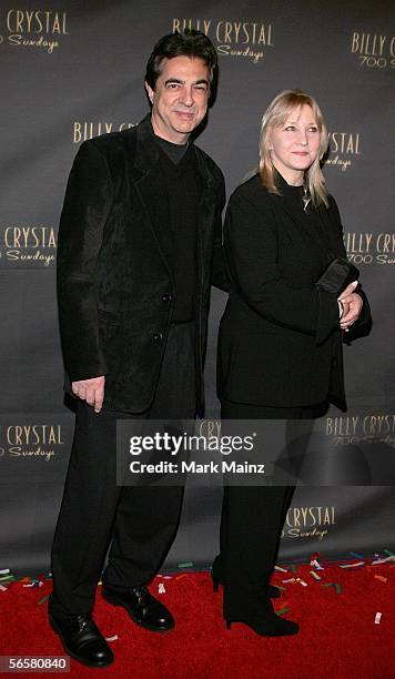 Actor Joe Mantegna and wife Arlene Vrhel attend the opening night of Billy Crystals "700 Sundays" at the Wilshire Theatre January 12, 2006 in Beverly...