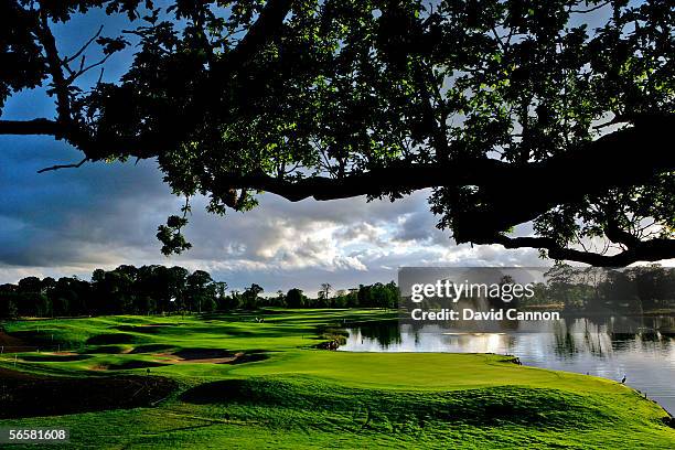 Late evening view from the clubhouse behind the green on the 537 yard par 5, 18th hole on the Palmer Course at the K Club, the venue for the 2006...