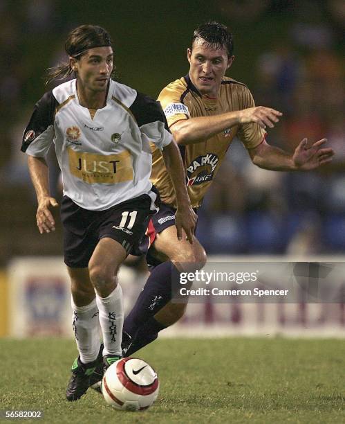 Zenon Caravella of the Knights in action during the round 18 A-League match between the Newcastle Jets and the New Zealand Knights at Energy...