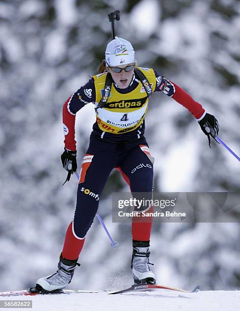 Sandrine Bailly of France competes during the Women's 7.5 km sprint of the Biathlon World Cup on January 13, 2006 in Ruhpolding, Germany.