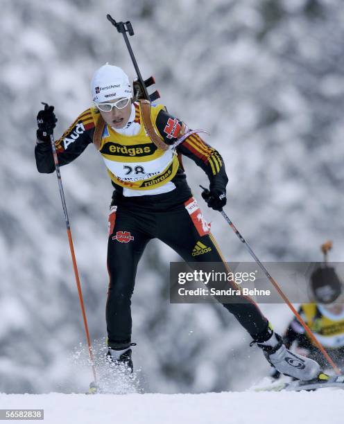 Simone Denkinger of Germany competes during the women's 7.5 km sprint of the Biathlon World Cup on January 13, 2006 in Ruhpolding, Germany.