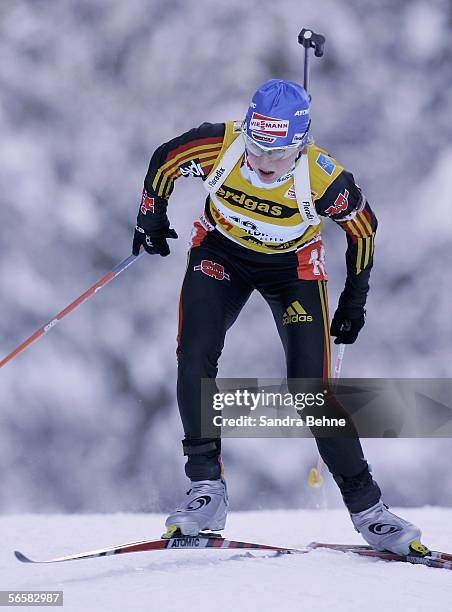 Martina Glagow of Germany competes during the women's 7.5 km sprint of the Biathlon World Cup on January 13, 2006 in Ruhpolding, Germany.