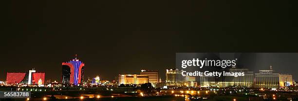 View of hotel-casinos on the Las Vegas Strip is seen from the parking garage of the Seamless Adult Ultra Lounge during the club's grand opening early...