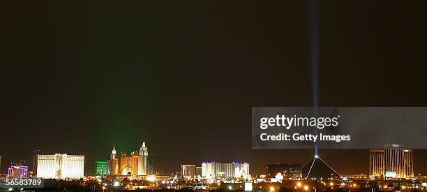 View of hotel-casinos on the Las Vegas Strip is seen from the parking garage of the Seamless Adult Ultra Lounge during the club's grand opening early...