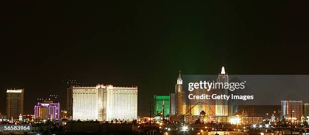 View of hotel-casinos on the Las Vegas Strip is seen from the parking garage of the Seamless Adult Ultra Lounge during the club's grand opening early...