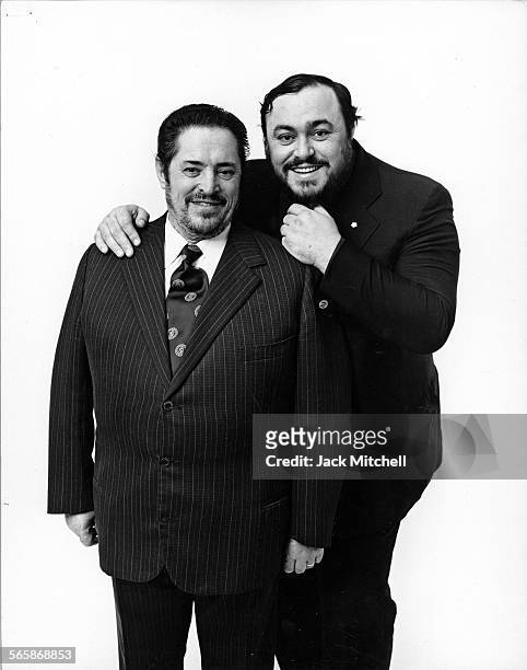 Italian operatic tenor Luciano Pavarotti with his father Fernando, 1976. Photo by Jack Mitchell/Getty Images.