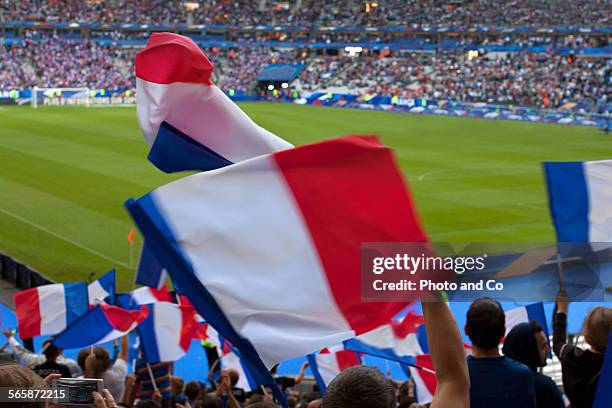 french flags at stadium - soccer flags stock pictures, royalty-free photos & images