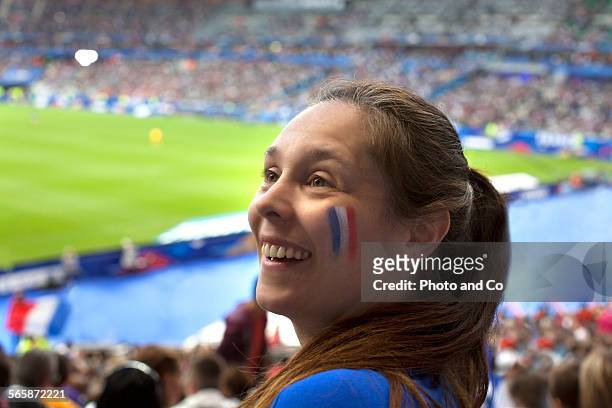 french football fan at stadium - football body paint stock pictures, royalty-free photos & images