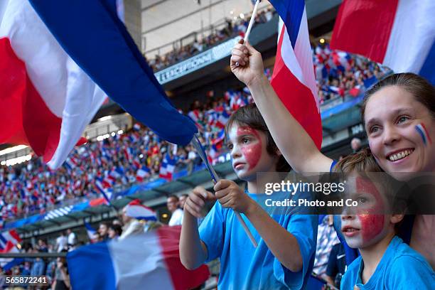 french football fans at stadium - supporters photos et images de collection