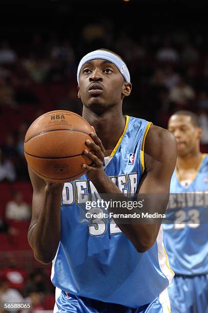 Julius Hodge of the Denver Nuggets gets set to shoot a free throw attempt against the Orlando Magic December 10, 2005 at TD Waterhouse Centre in...