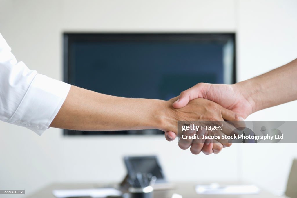 Business people shaking hands in office meeting