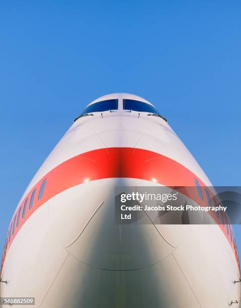 low angle view of airplane nose - aeroplane close up stock pictures, royalty-free photos & images