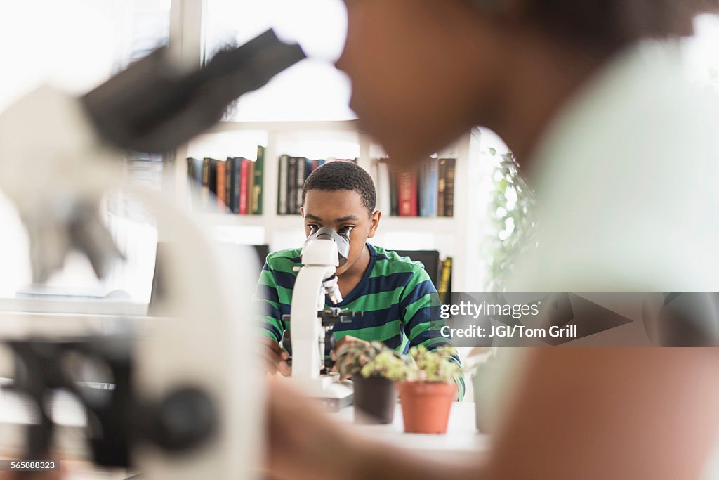 Black Using Microscope Black Students Using Microscopes In Science Lab Photo - Getty Images