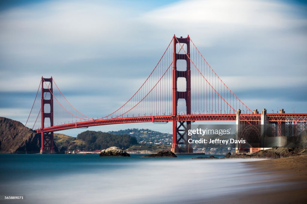 Time lapse view of ocean under Golden Gate Bridge, San Francisco, California, United States