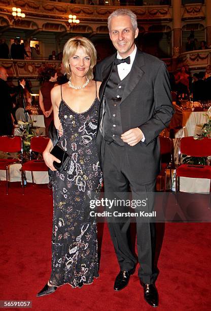 Marietta Slomka and her husband Christof Lang attend the first Semper Opera Ball in 64 years on January 13, 2006 in Dresden, Germany.