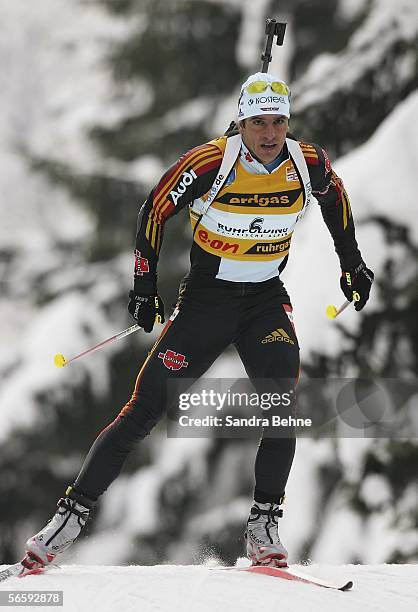 Ricco Gross of Germany competes during the men's 10 km sprint of the Biathlon World Cup on January 14, 2006 in Ruhpolding, Germany.